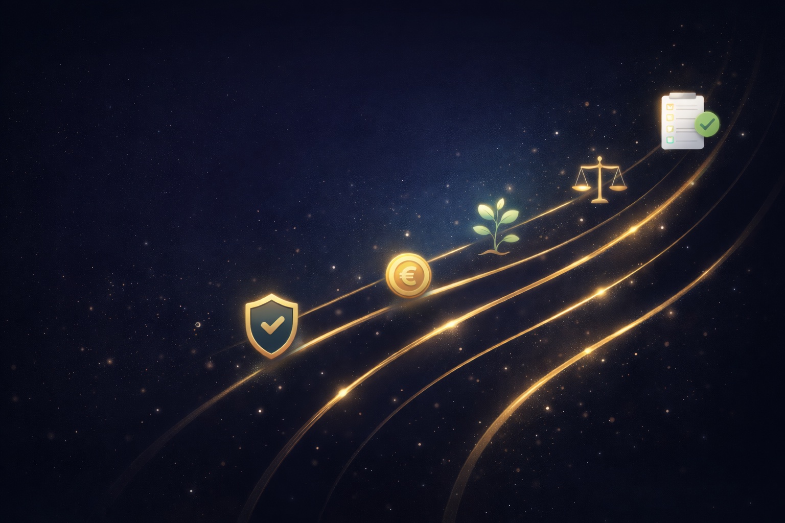 Illustration der goldenen Grundsätze mit Symbolen für Schutz, Wachstum, Balance und klare Regeln